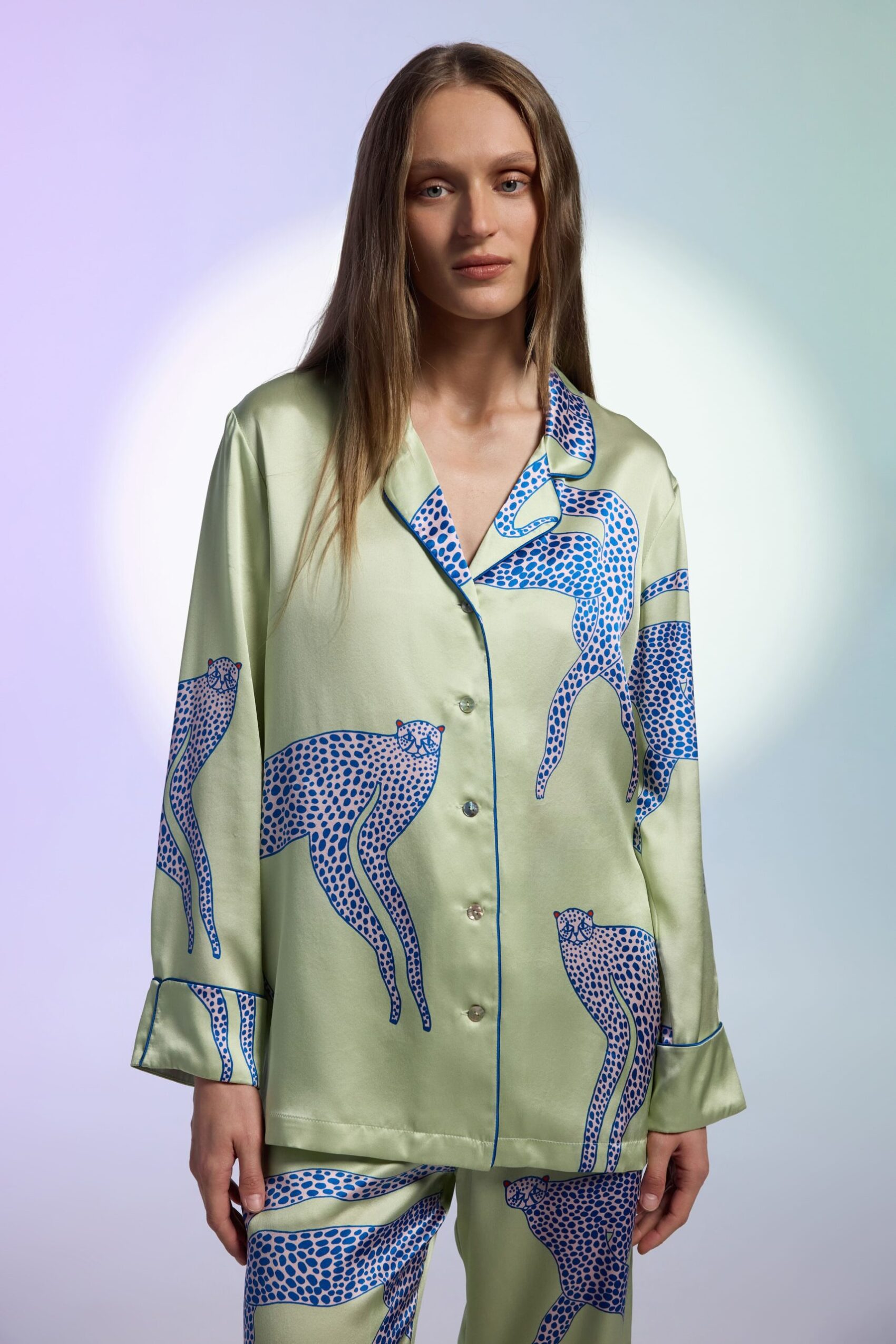 Luxury printed silk pajama set, perfect for a stylish party night