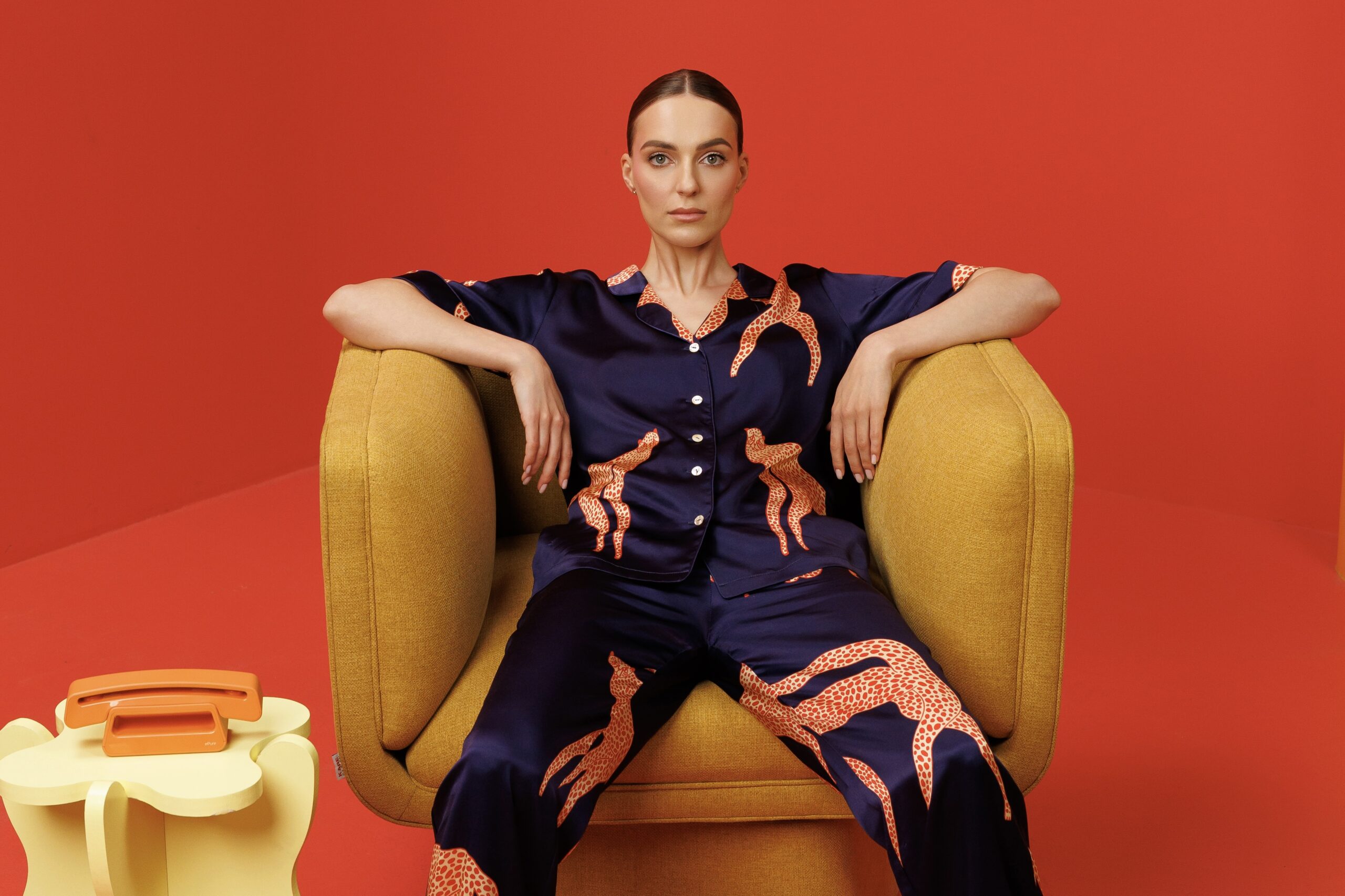 Silk Pajamas lifestyle movement and fabric detail